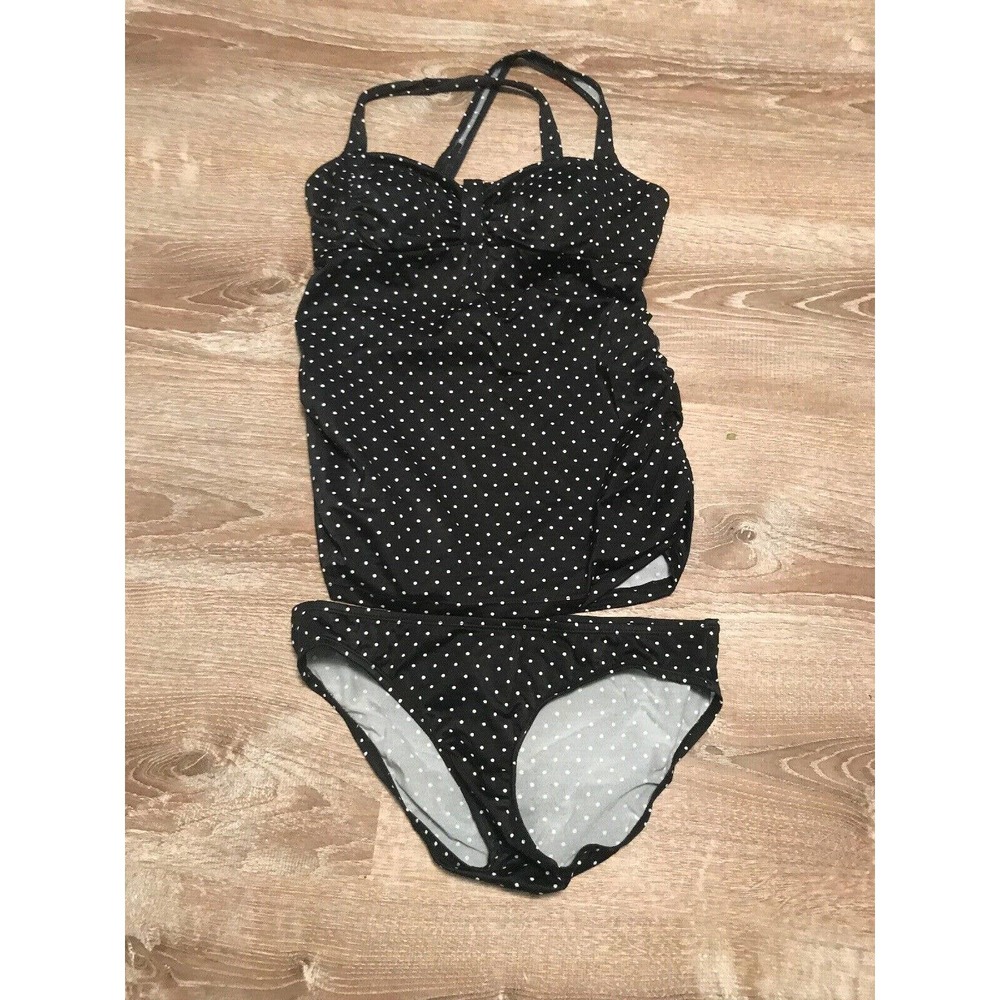 Polka Dot Black White Maternity Tankini Two Hearts